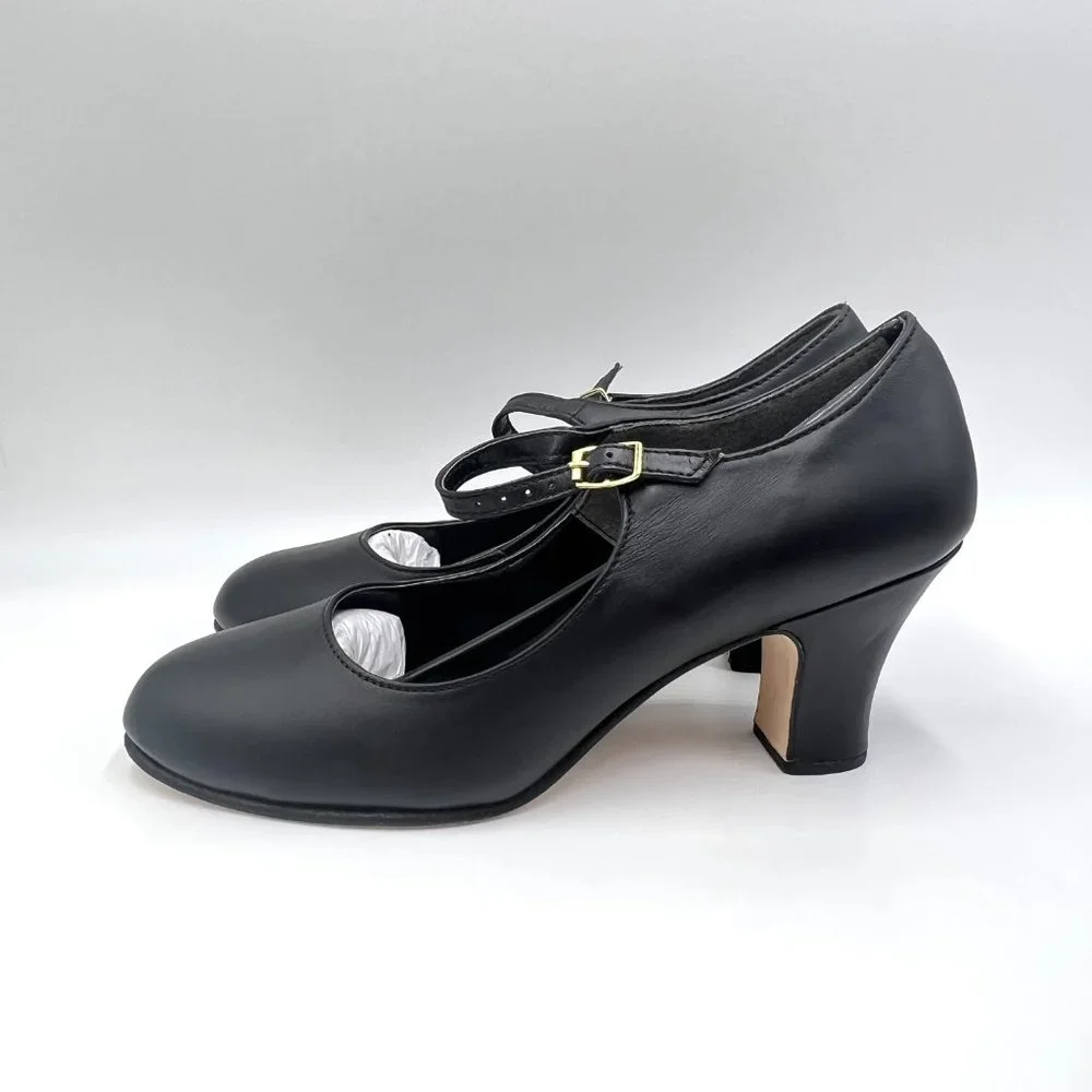 Capezio 653 Womens Size 9.5 Manhattan Character‎ Black Leather Dance Shoes Heels
